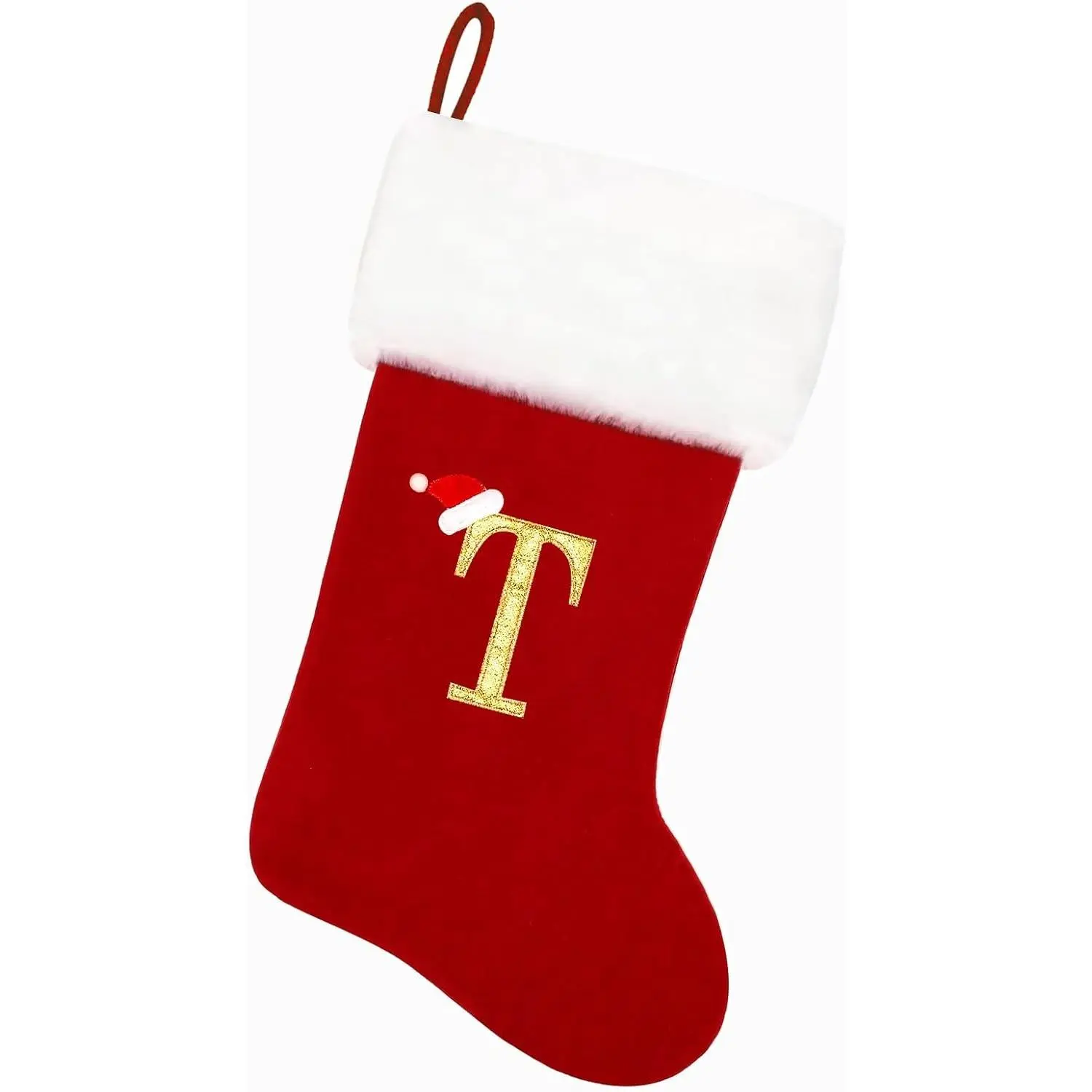 20 Inches Red Velvet with White Super Soft Plush Cuff Monogram Christmas Stockings Personalized Embroidered Letter Xmas Stockings for Family Holiday Decorations Xmas Tree Fireplace