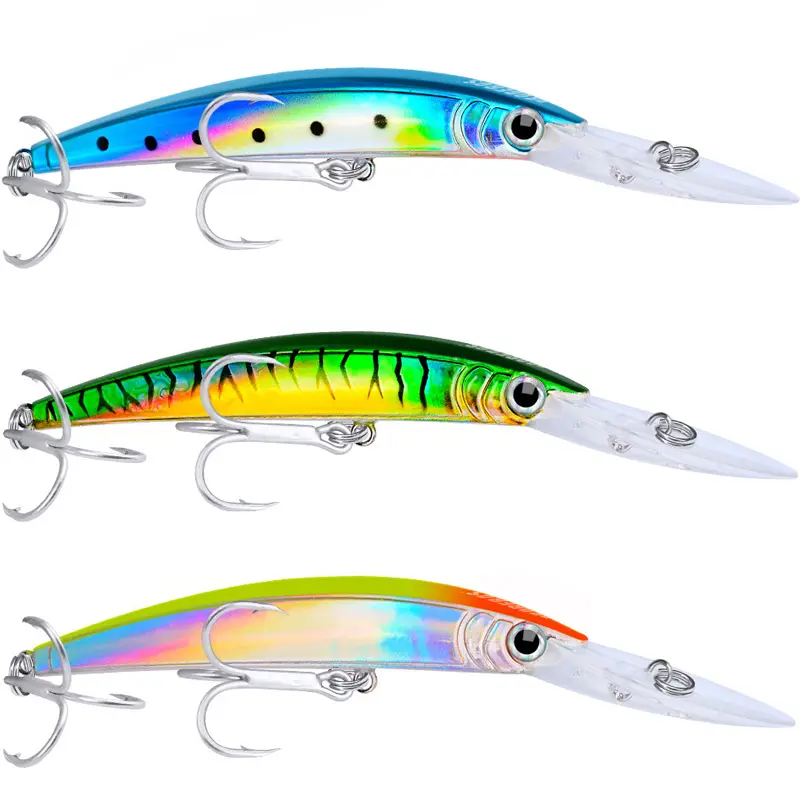3Pcs 6.89in Sinking Deep Diver Minnow Lures, Trolling Casting Fishing Tackle with 2 Treble Hooks, Bass Bait for Saltwater Freshwater Fishingtackle, Jig Head Terminal Tackle