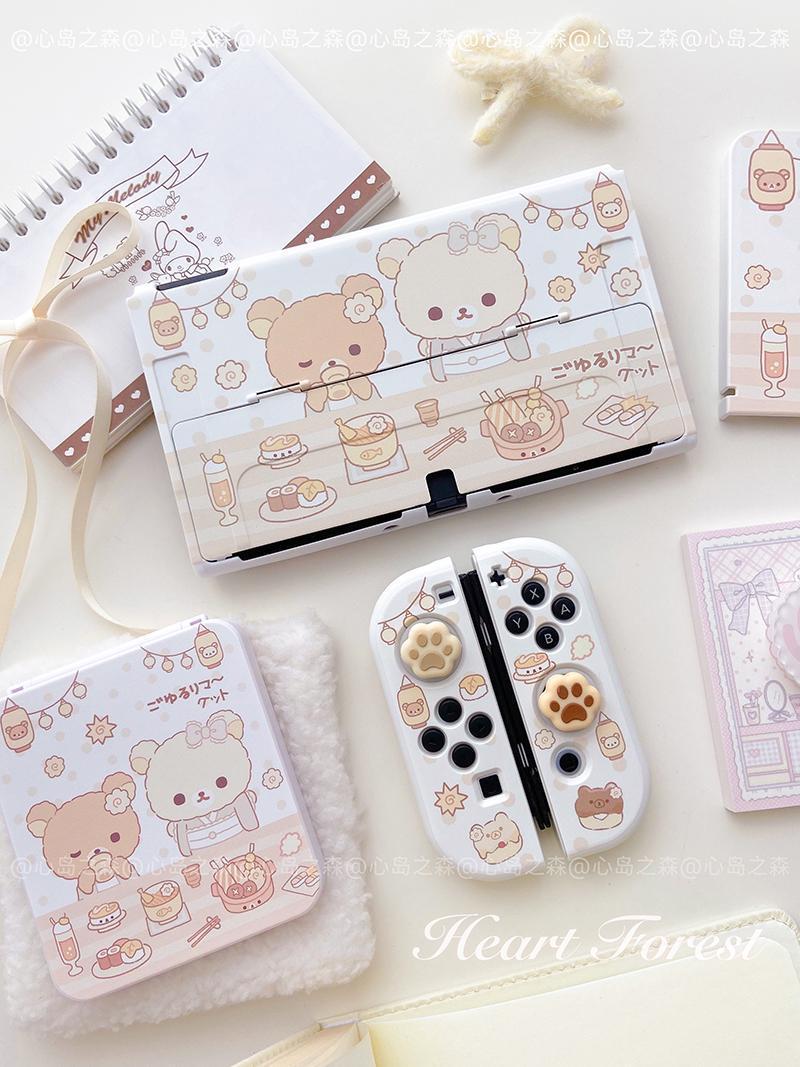 Ins Style Original Switch Protective Cover Cute Bear Oled Controller Cover Can Be Inserted Dock for Nintendo Switch Joy-Con