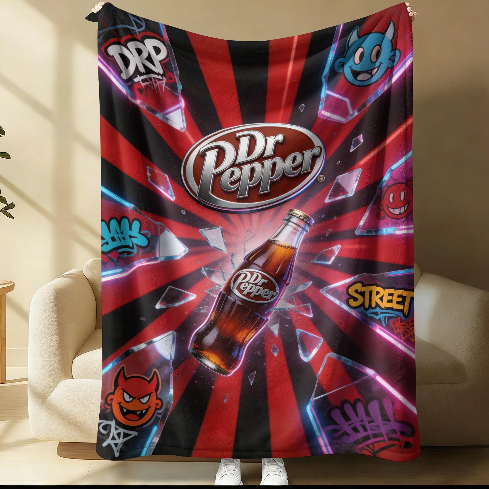 Dr Pepper Street Style Flannel Throw Blanket, Streetwear Soda Graffiti Blanket, Multiple Sizes Available for Various Scenarios, Foldable for Easy Storage, Ideal for Camping and Short Trips, Ideal Gift for Friend