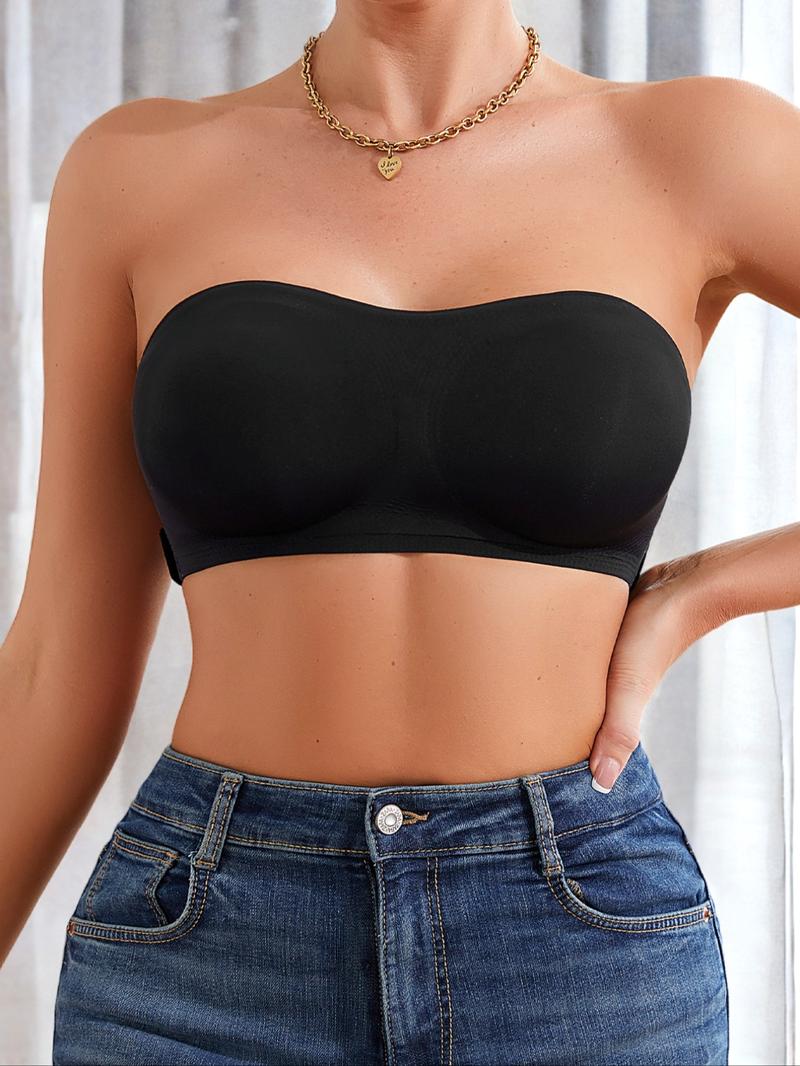 Women's Wireless Strapless Corset Bra with Side Buckle Design, Medium Support & Plain Pattern, Daily Wear Lined Underwear for All Seasons