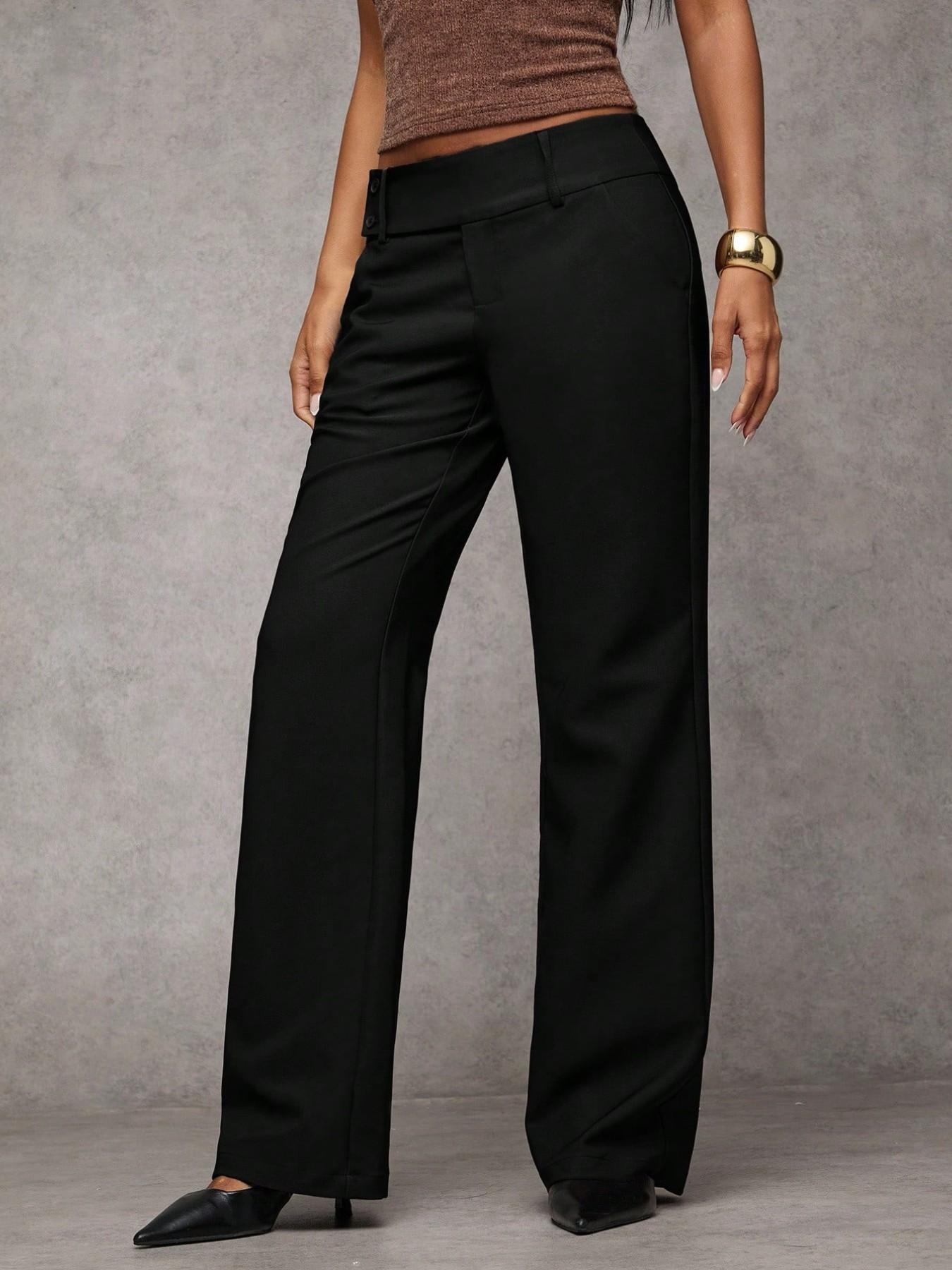 Women's Plain Pocket Elegant Casual Flare Pants, Business Casual Women's Clothing, All-Season Ladies' Apparel