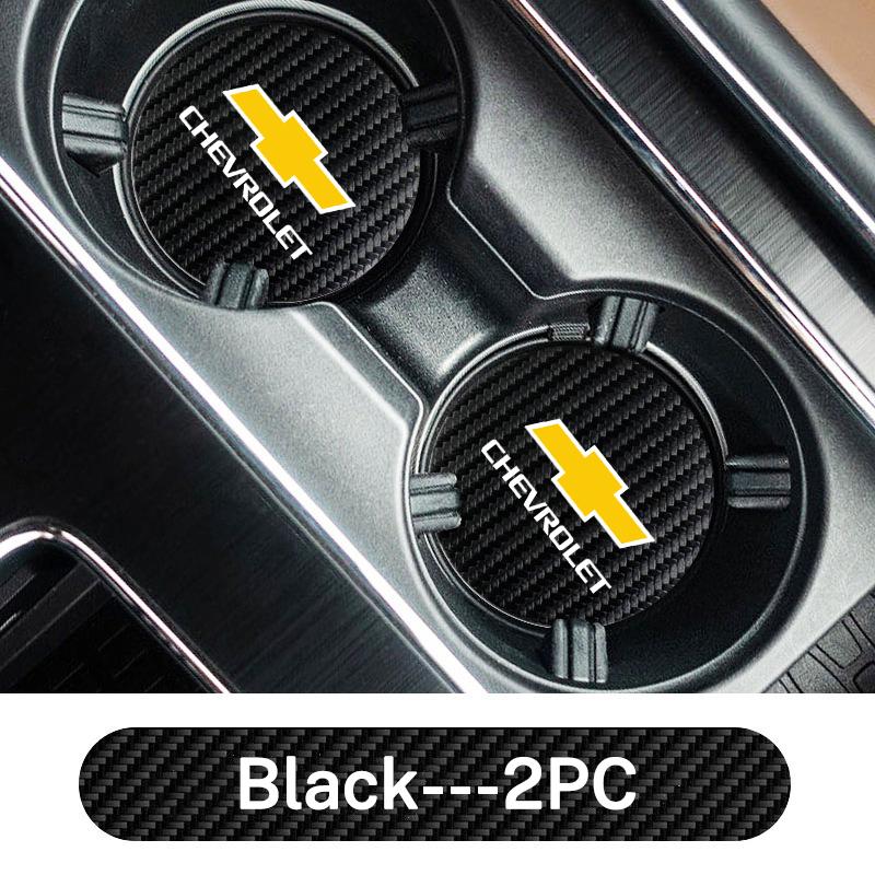 2pcs Carbon Fiber Coaster, Car Water Cup Anti-Slip Pad Mat, Auto Interior Accessory, Compatible with Chevrolet Models