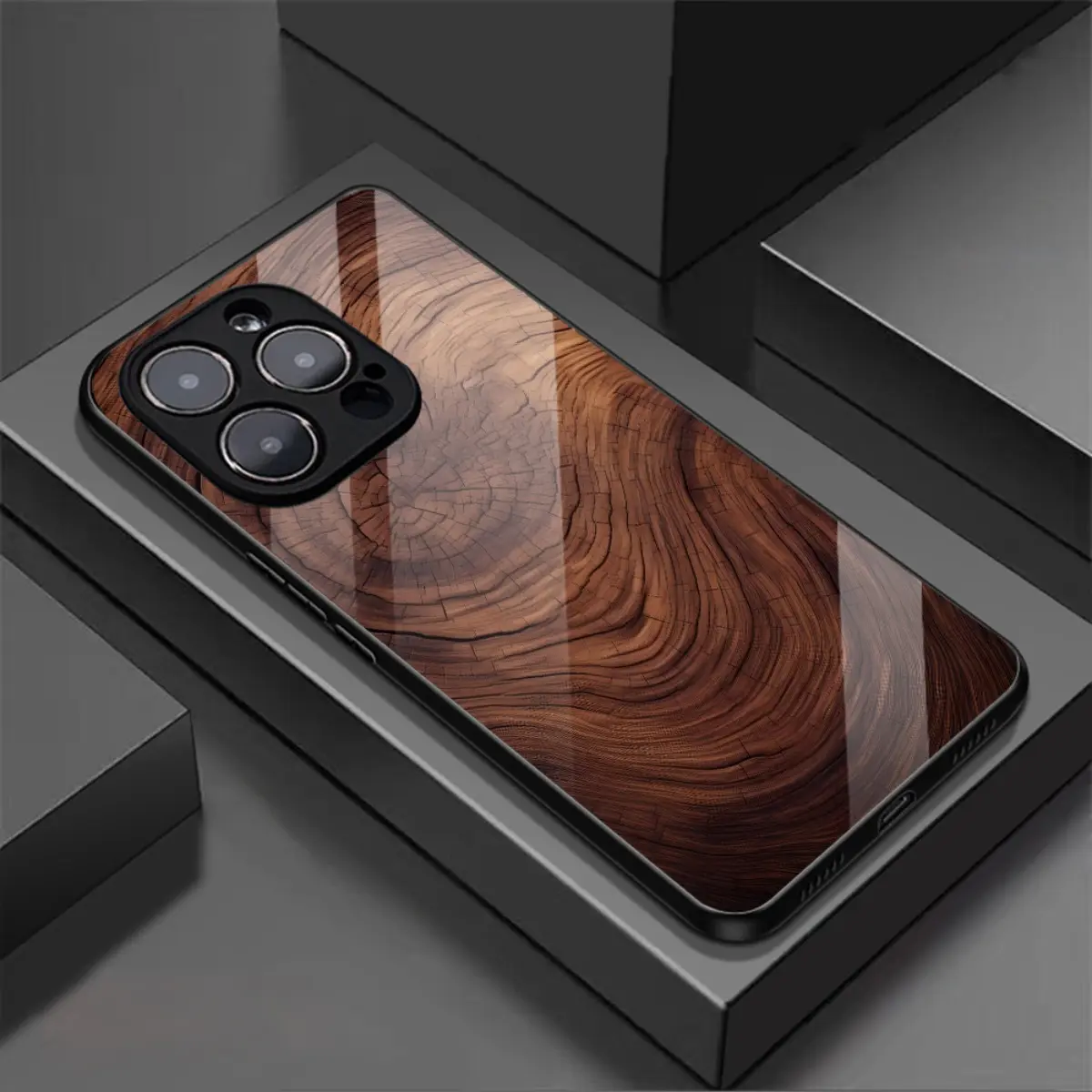 Wood Grain Pattern Tempered Glass Hard High-end Phone Case for iphone17 Air 16 15 Pro Max 14 Plus 13 12 11, Shockproof Protective Phone Cover, Christmas Gifts