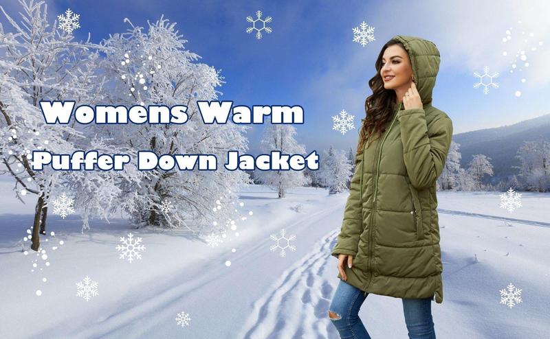 Danedvi Womens Warm Puffer Down Jacket Hooded Winter Lightweight Mid Quilted Coat with Pockets Tops Casual