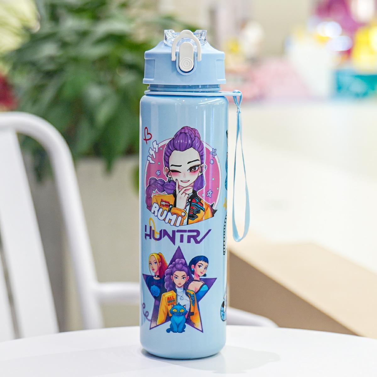 K-Pop Ghost Hunter Water Bottle 700ML, Cute Anime Style Hydration Tumbler with Straw & Lid, Leakproof Portable Drinkware, Perfect Gift for Kpop Fans