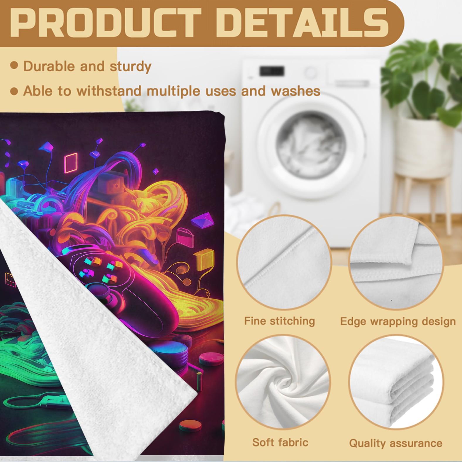 Neon Game Controller Print Beach Towel, a Unique Cyberpunk‑Style Game Controller Beach Towel, Perfect for Beach Vacations, Poolside Fun, and Outdoor Camping—Creating a Trendy and Cool Summer Getaway Experience