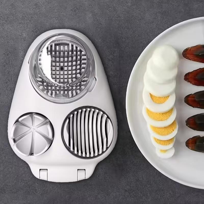 Manual Egg Slicer Chopper Dicer, Three-In-One Multi-Functional Round Blade, Easy Clean, Kitchen Tool for Eggs Fruits Vegetables