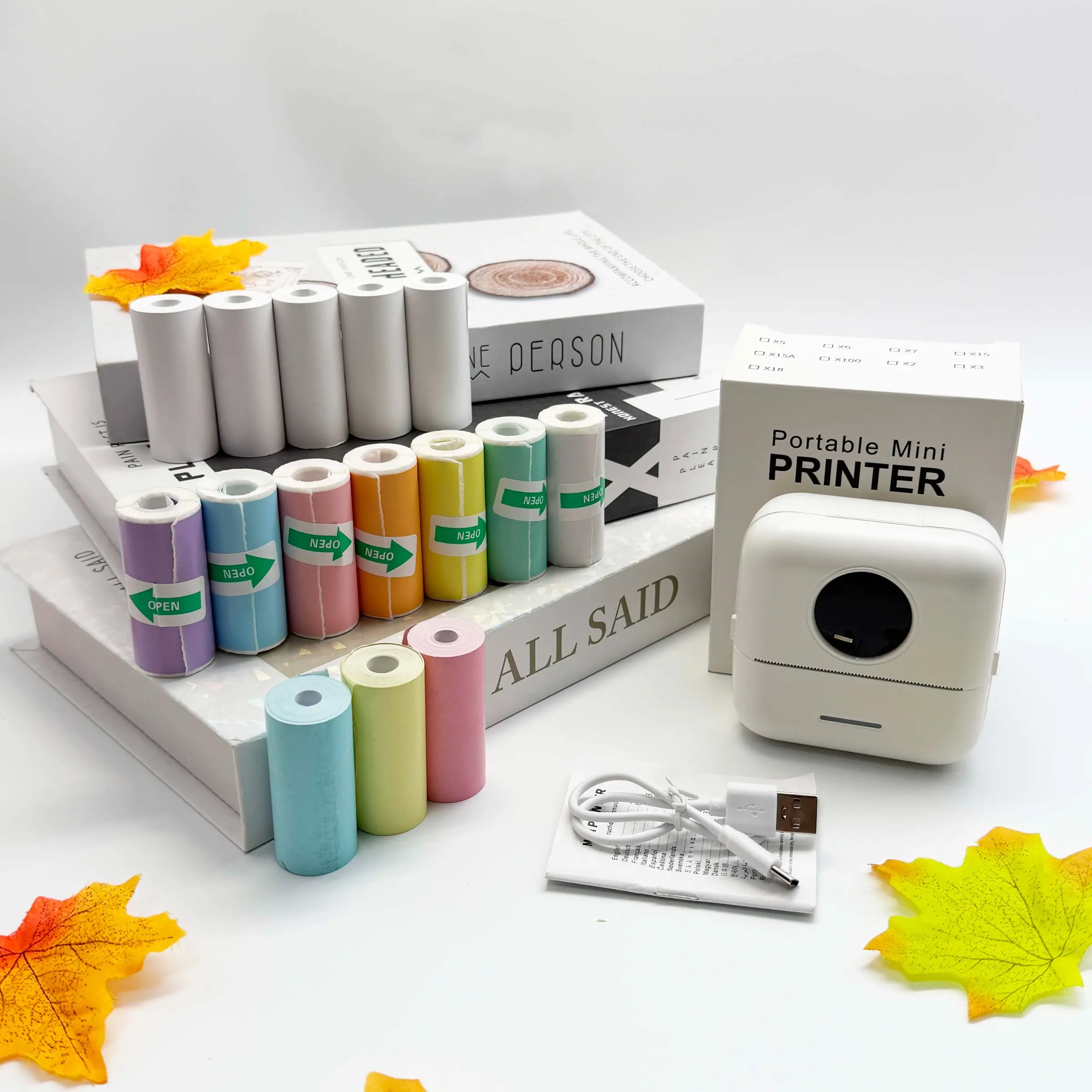 15 Rolls Printing Paper Set, Portable Mini Printer Kit, Bluetooth-compatible Thermal Inkless Print Photos Labels Notes Journals, Ideal for Home Office Travel