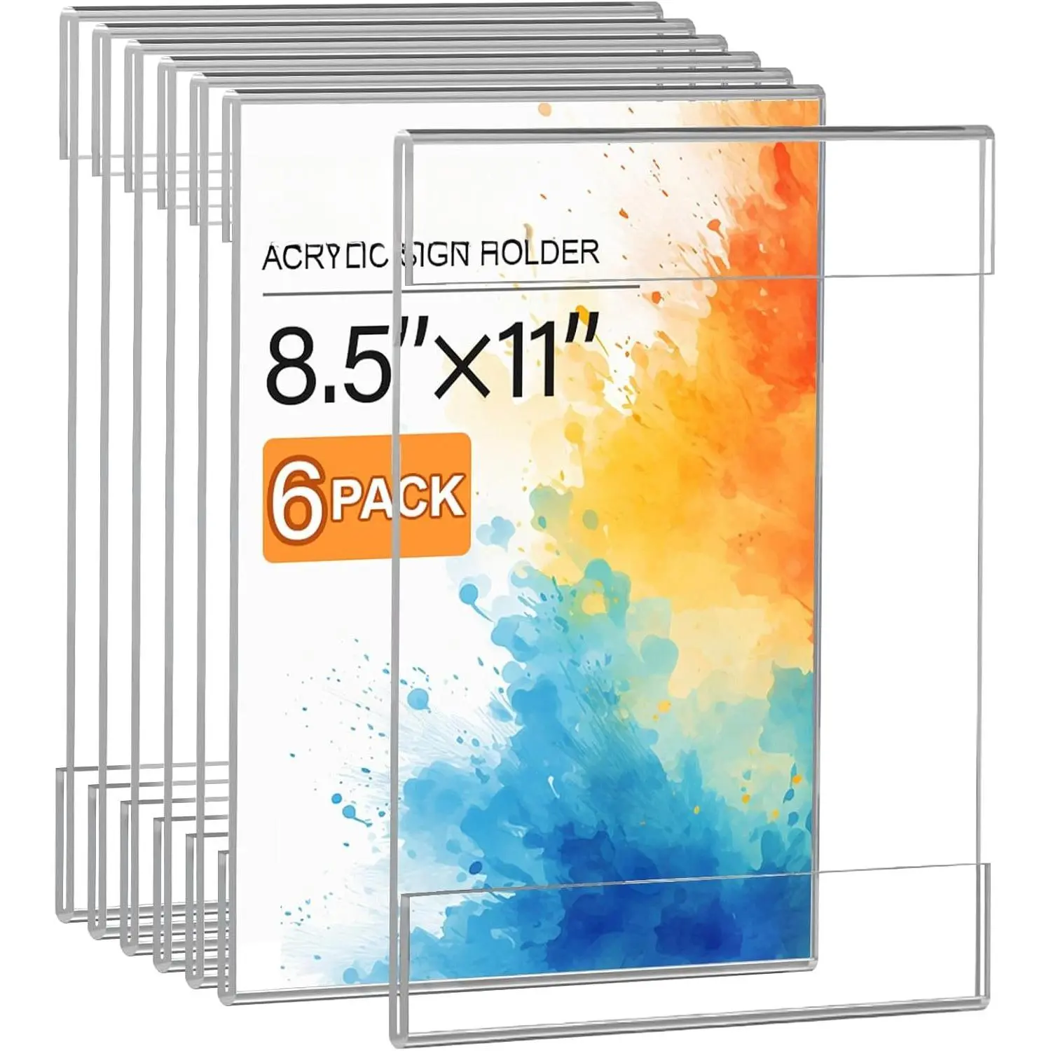 6 count  Sign Holder 8.5 x 11 - No Drilling | Vertical Sign Holders with Adhesive, Clear Plastic Frames Paper Display Sign Holder for Office, , Store, Restaurant