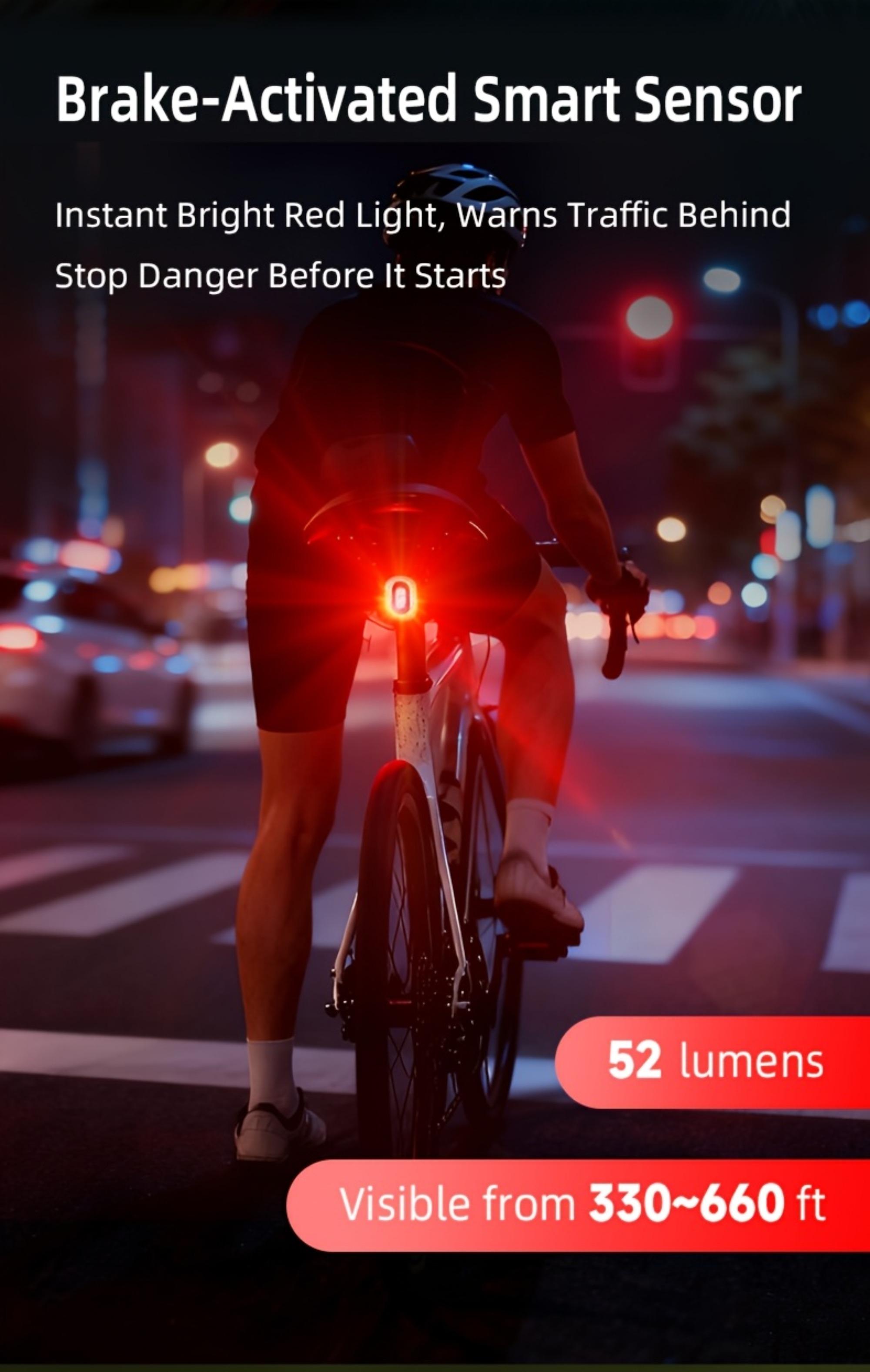 Oein, Bike Back Light Rechargeable, Brake Sensing Rear Lights, Auto On/Off, USB Rechargeable, 4 Mode, 2Installations Ultra Bright LED Warning Back Bicycle Bicycle Accessories