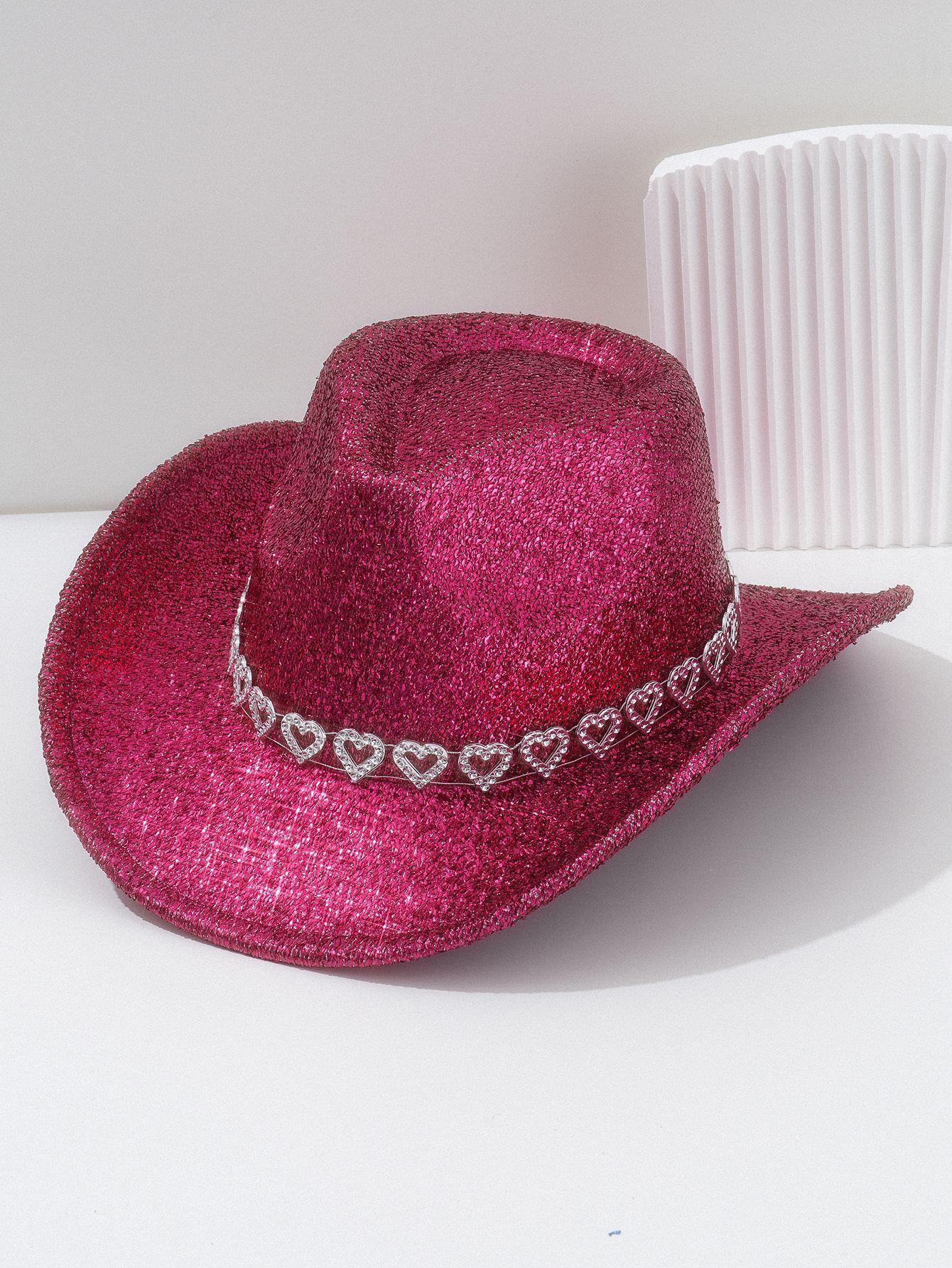 Y2K Sweet Cool Spice Girl Wind Pink Glitter Love Rhinestone Cowboy Hat Music Festival Birthday Party Concave Styling ArtifactSpeedy Smarts
