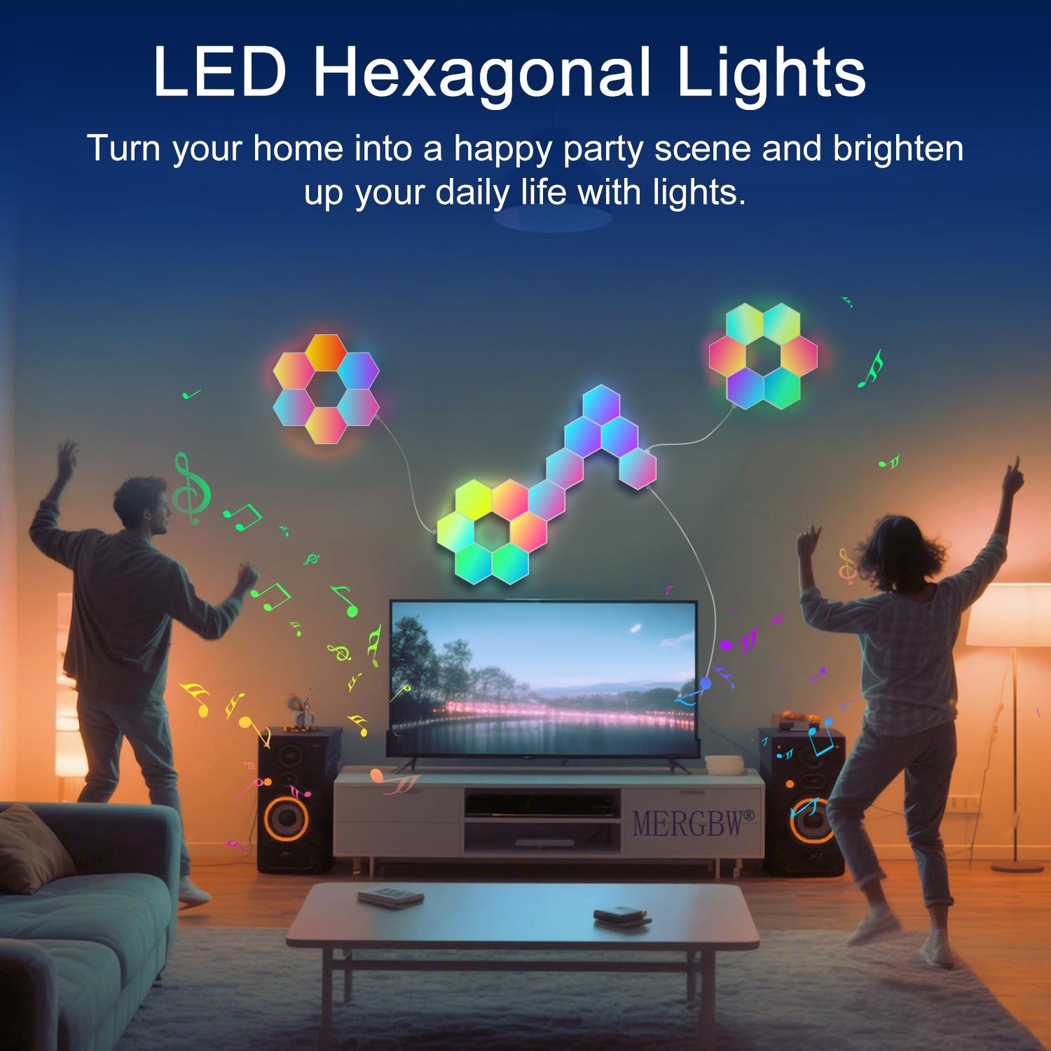 Hexagonal LED Wall Lamp RGB Color Changing APP Control, Modern Indoor Lighting for Bedroom Living Room Decoration Night Light