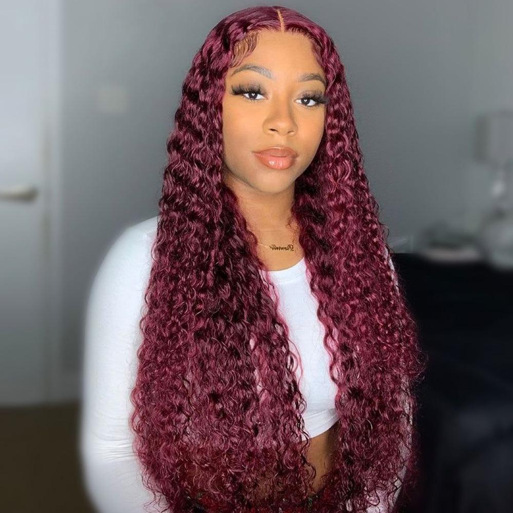 Simidola 99J Burgundy 13x6 HD Lace Front  Deep Wave Human Wigs Burgundy Red Wine Glueless Human Hair Wigs for Women