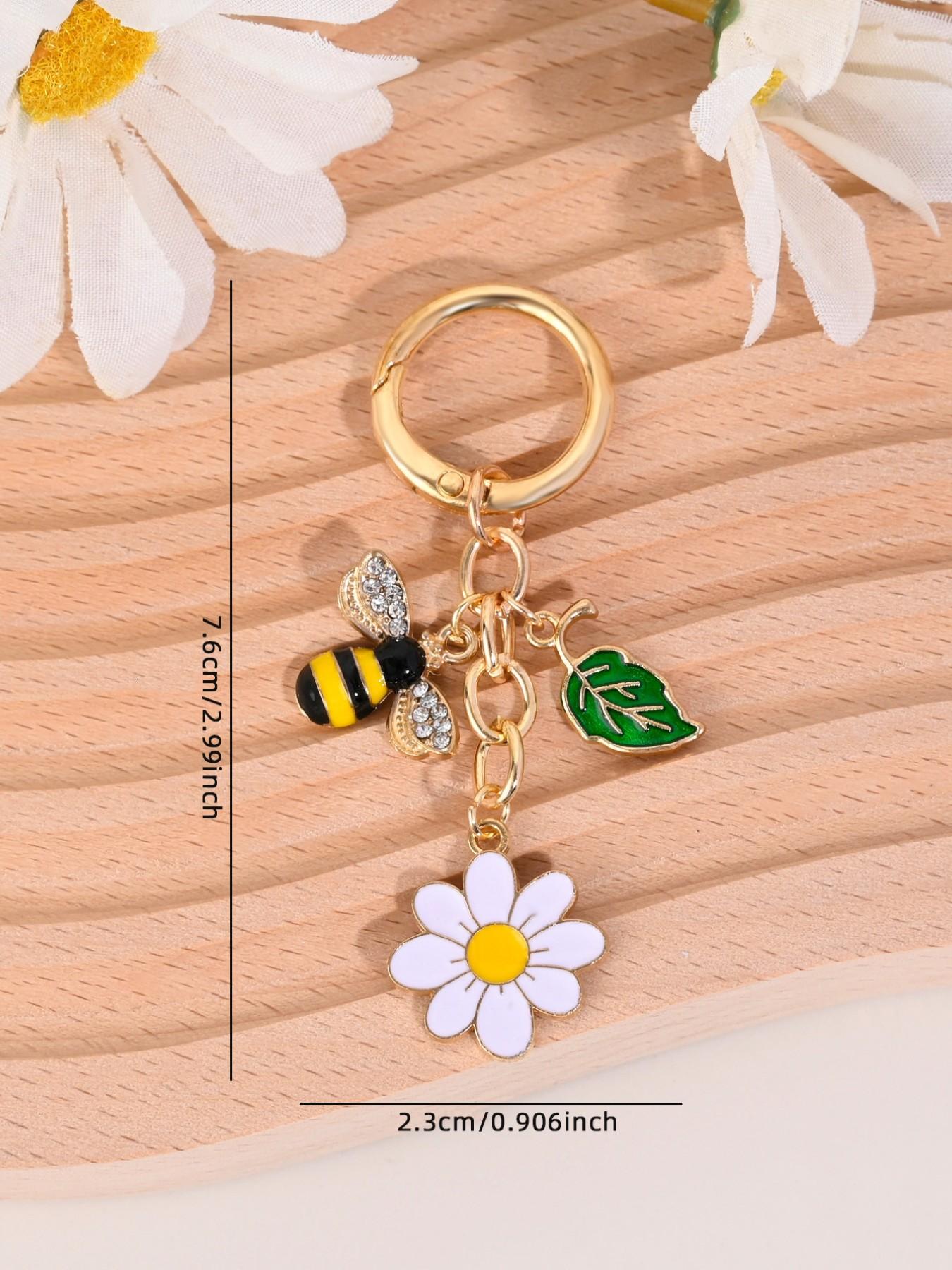 New Cute Natural Stone Bee Daisy Keychain, Perfect for Bags, Earphone Cases, Phone Covers, Car Decor, Holiday, Birthday Gifts