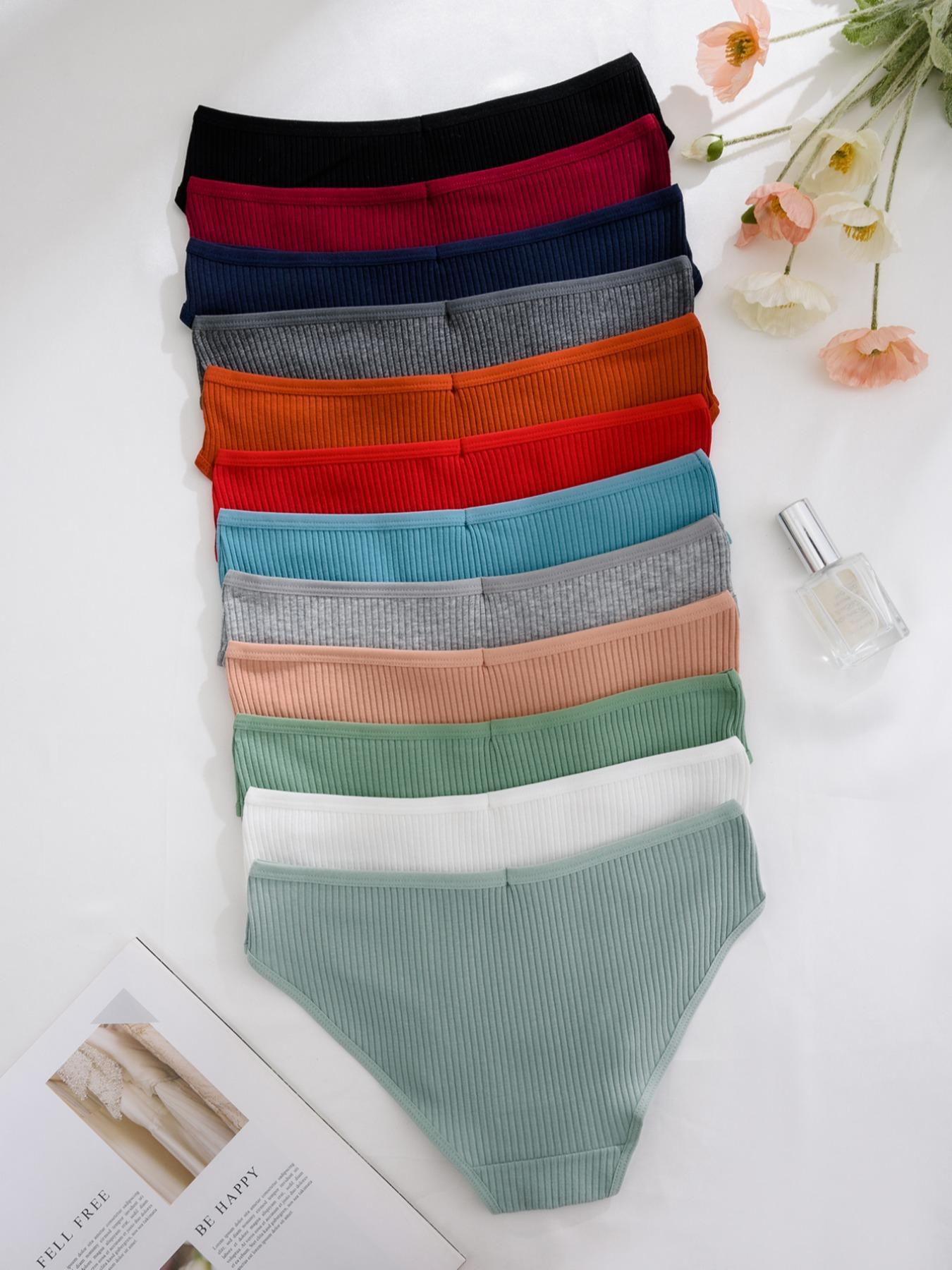 Comfortable Women's Thong Panties Pack, 7/12 Pcs Fitted Design, Plain Pattern, Moderate Fabric Thickness, Casual Style for All Seasons, Fashion Comfy Underwear