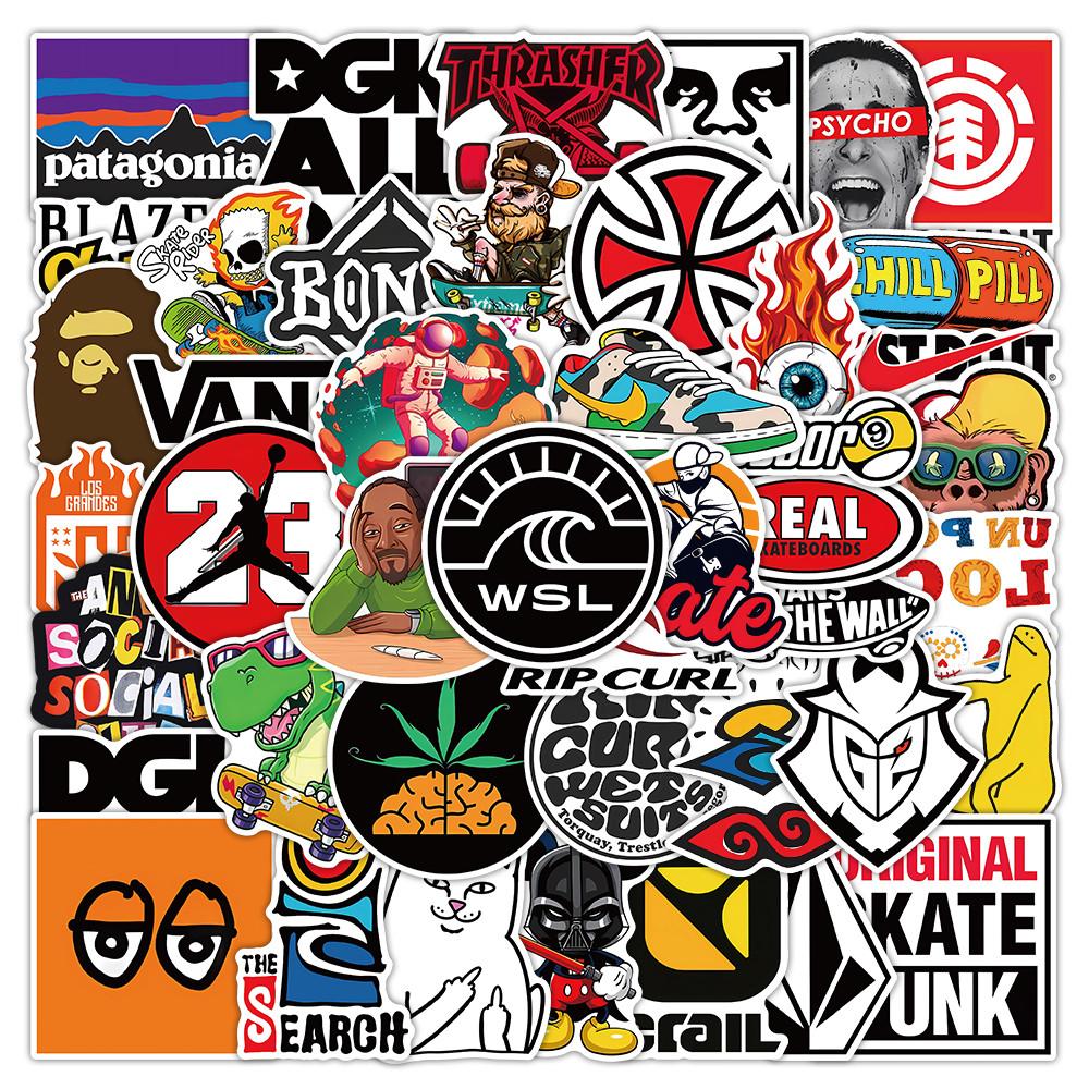 52PCS Premium Streetwear Logo Stickers - Waterproof Vinyl Decals for Skateboards, Luggage & Tech Gadgets
