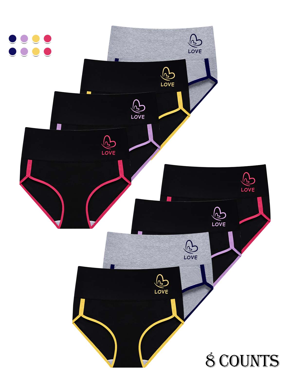 4/6/8 Pcs High Waist Butterfly & Letter Print Panties,Soft Breathable Comfortable Knicker for Daily Wear,Women's Underwear for All Seasons, comfy underwear 50 plus. SpringStatements