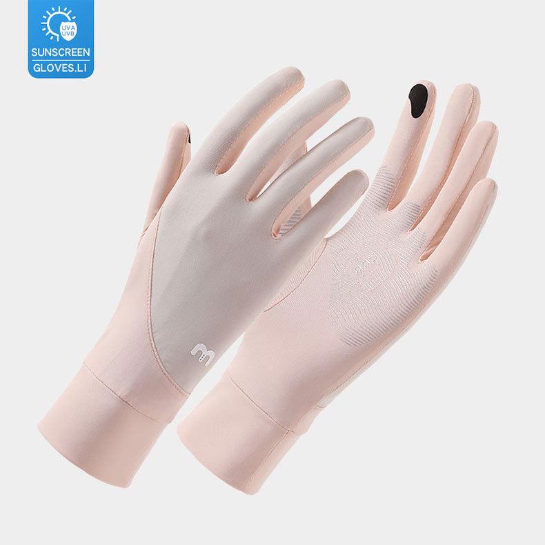 Ice Silk Thin Anti-Slip Breathable Cool Touch Screen Driving Cycling Gloves, UV Protection Summer Sunscreen Gloves for Women