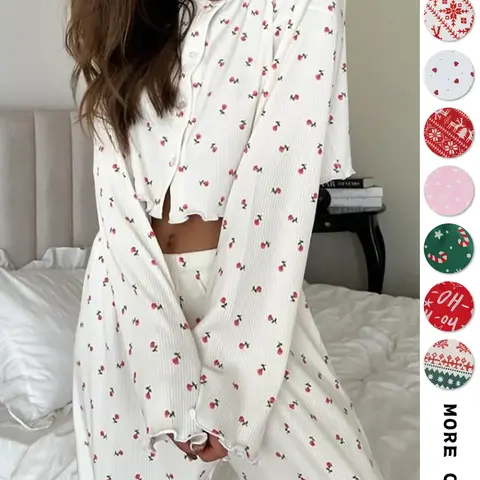 Women's 2-Piece Pajama Set, Floral Pattern, Loose-Fitting, Casual Style, Comfortable and Breathable, Ideal for Home, Travel, Outdoor Activities