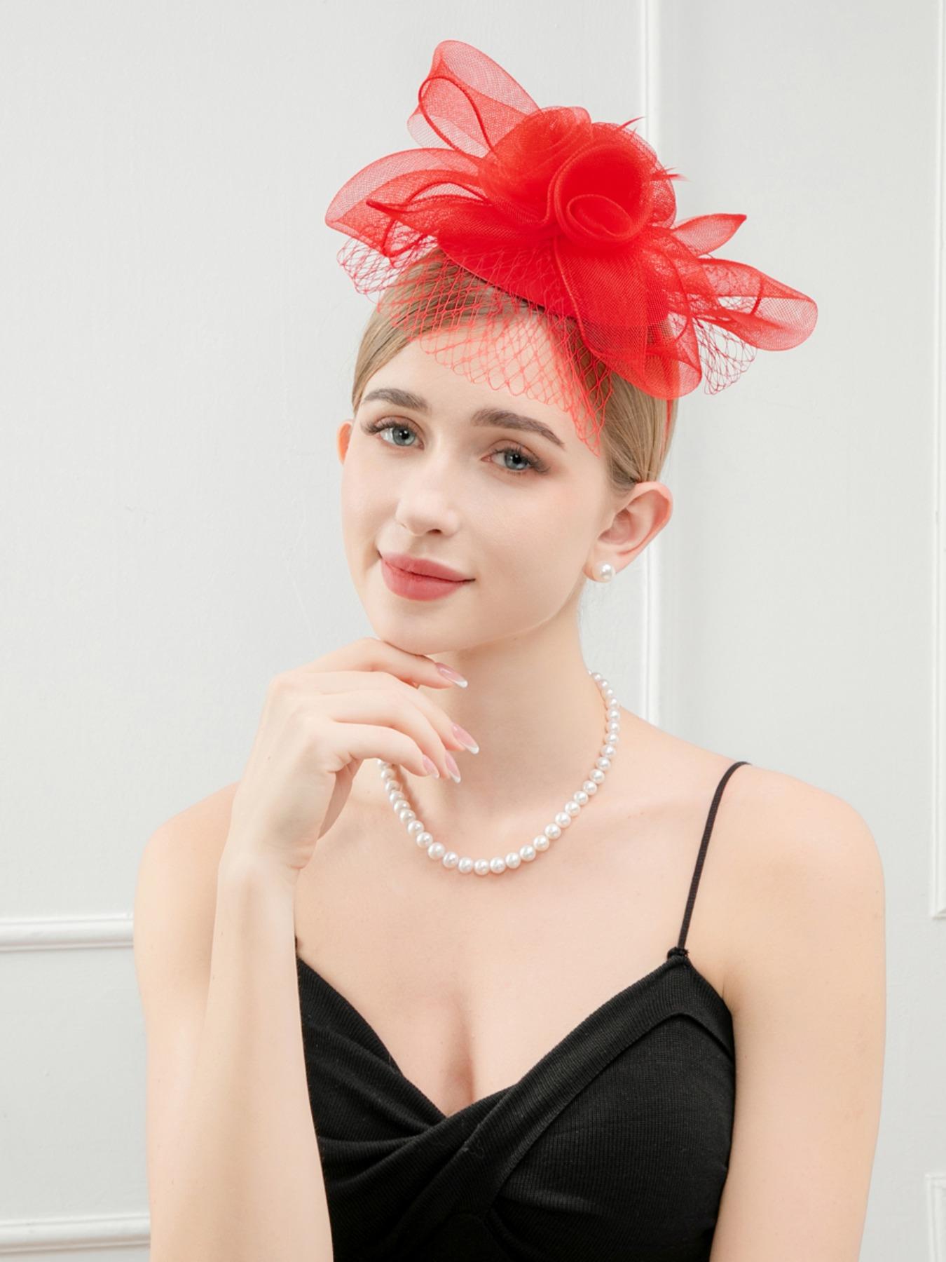 1pcs Women Lace Fascinator Veil Mesh Net Headpiece Party Hat 