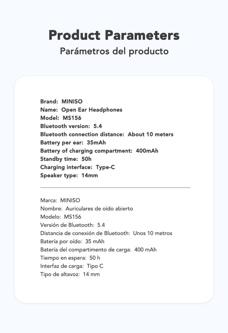 MINISO MS156 True Wireless Open Ear Headphones Bluetooth 5.4 Bone Conduction Earphones Over Ear TWS Headset for iPhone Android Phone Electric Audio Earbuds