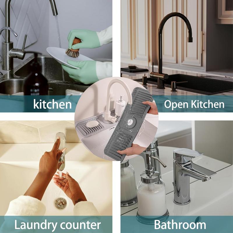 Silicone Faucet Splash Mat, Foldable Design Sink Sponge Draining Pad, Multi-application Splash Guard for Kitchen & Bathroom