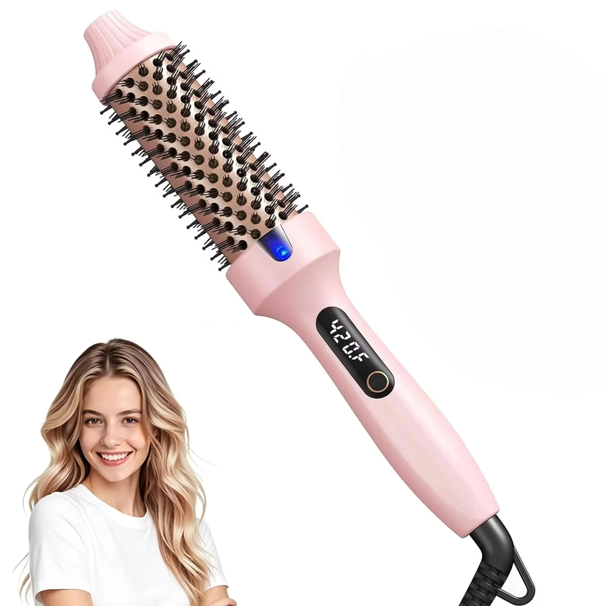 Hot Air Brush Volumizer for Curly Hair, 1-Step Hair Transformation Styler, Hair Curler Brush with LCD Display & PTC Ceramic Technology for Frizz Control, Bouncy Curls, and Silky Straight Hair