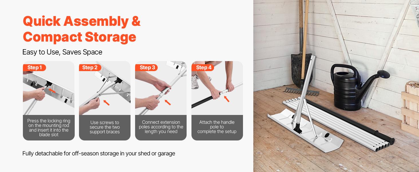 VEVOR Snow Roof Rake, 26 in Aluminum Blade, 7.5-20 ft Adjustable Roof Snow Scraper with Wheels, Anti-Slip Handle Snows Removal Tool, Lightweight House Rooftop Rake for Leaves Debris Removal