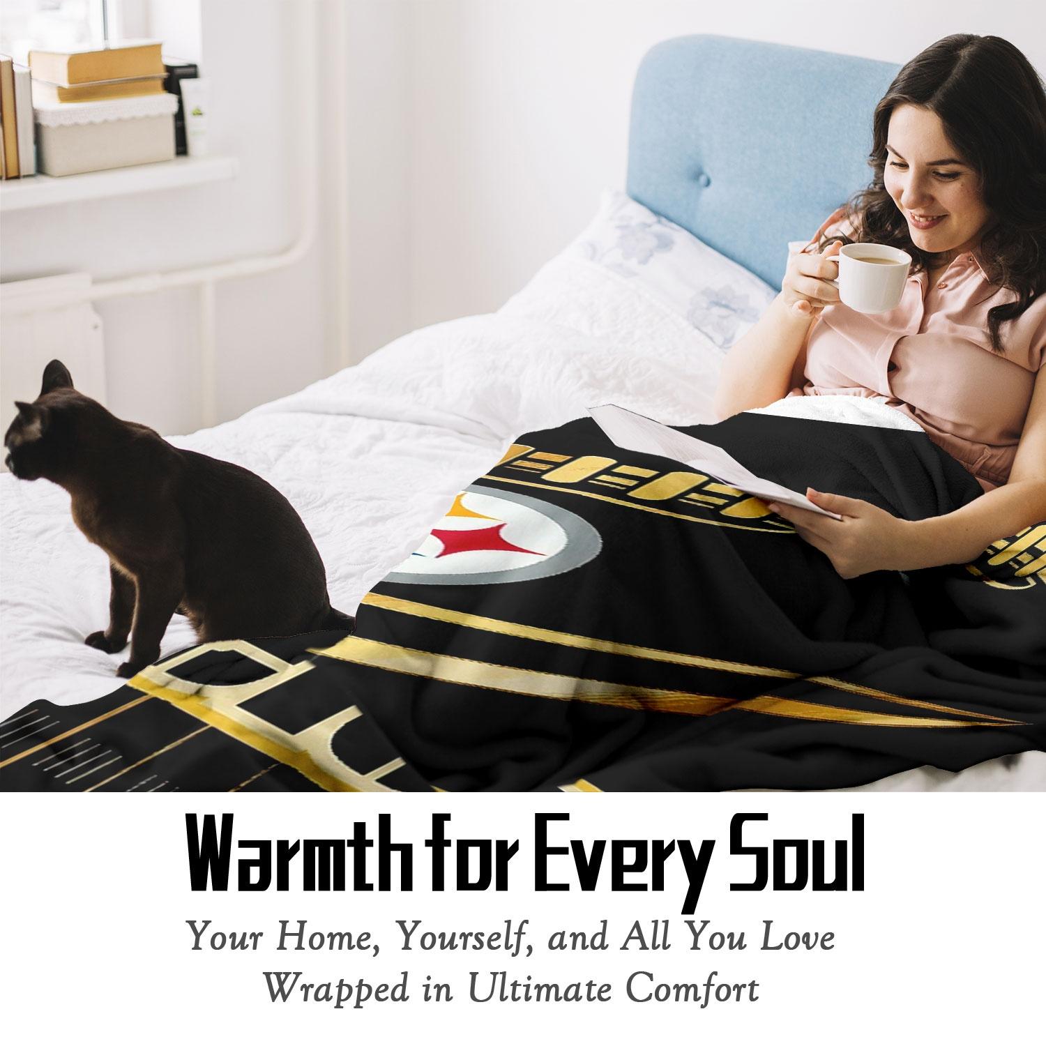 1pc Pittsburgh Steelers Football Eye Field Design Flannel Fleece Throw Blanket, Super Soft Plush Microfiber Warm Cozy Lightweight Anti-pilling for Couch Sofa Bed Living Room Office, Adults Men Women