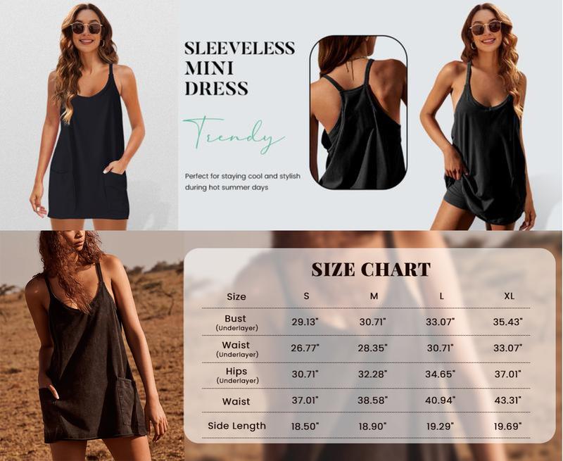 Kingapril Women's Summer Sleeveless Mini Dress Athletic Dress V Neck Spaghetti Strap Short Tennis Dress with Built-in Shorts