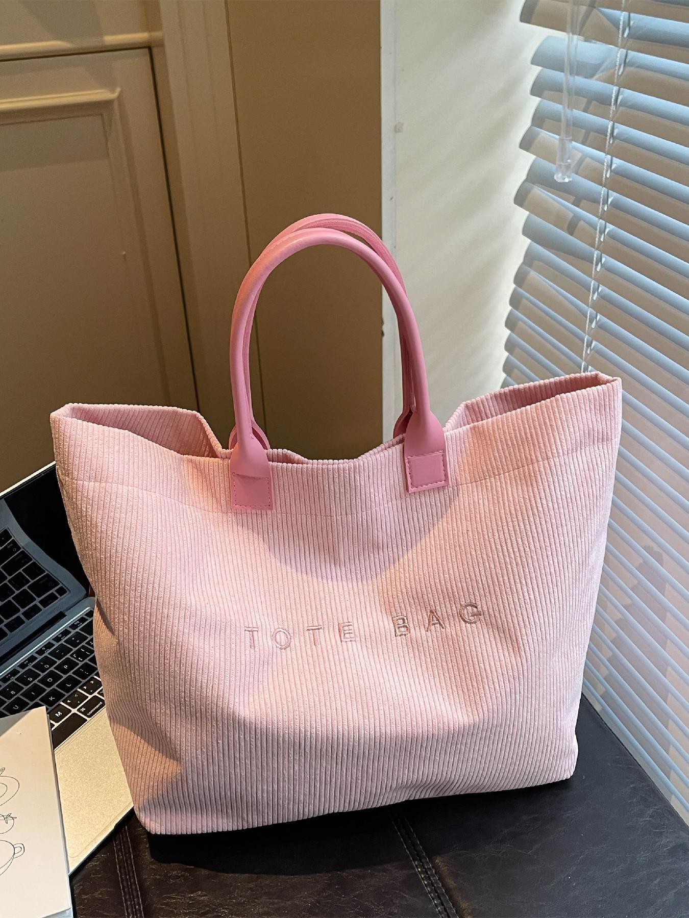 Casual Fashion Large Capacity Corduroy Letter Design Handbag, Perfect for Work & Daily Use, Stylish and Spacious Shoulder Bag, Handbag Tote Bag