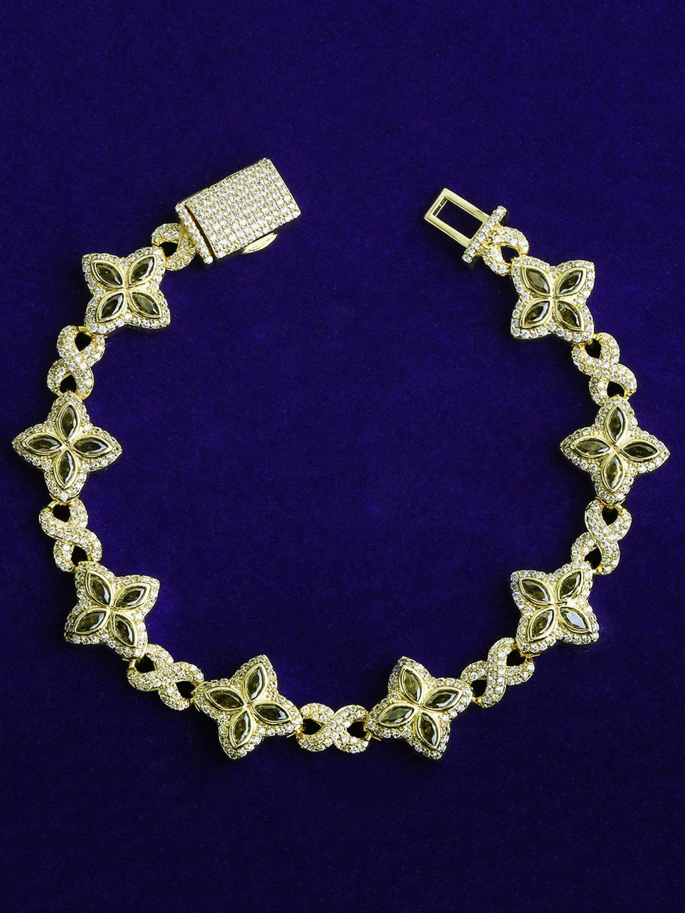 Iced Out Floral Infinity Link Bracelet for Women Real Gold Plated Hip Hop Jewelry Fashion Bracelets Exquisite Bracelet Elegant Jewelry Bracelet