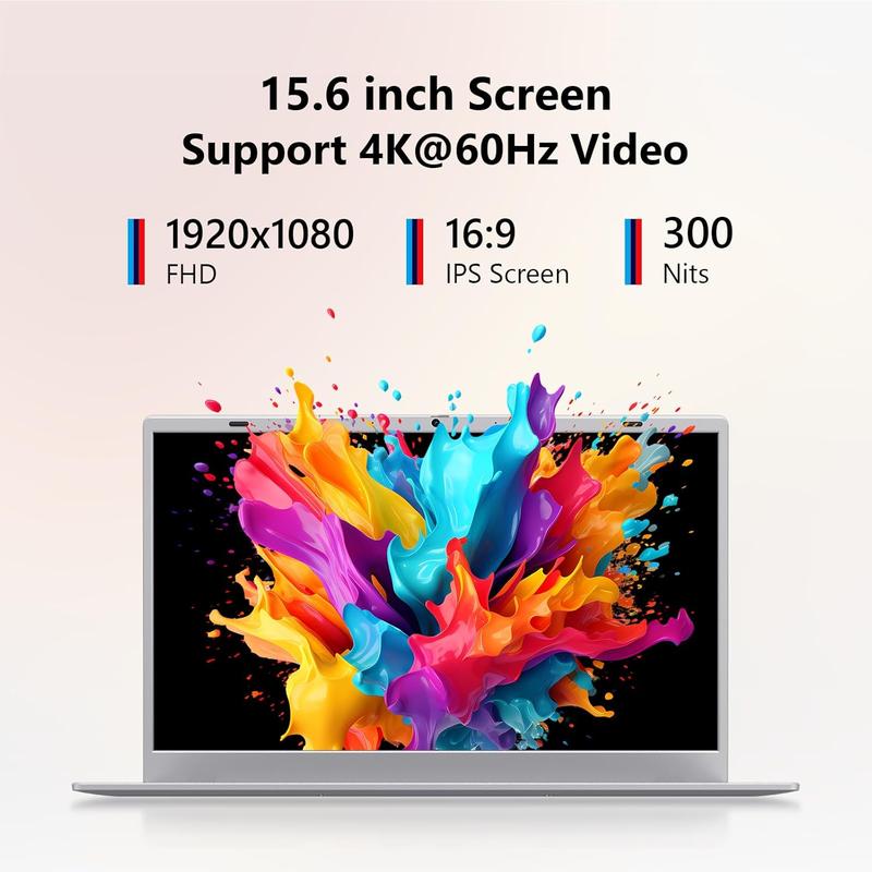 Work from Home Laptop 15.6" FHD IPS Display Intel 6500Y Processor Up to 3.4GHz 16GB RAM 512GB SSD Dual-Band 2.4G/5G WiFi Bluetooth 5.0 with Physical Camera Switch for Seamless Work
