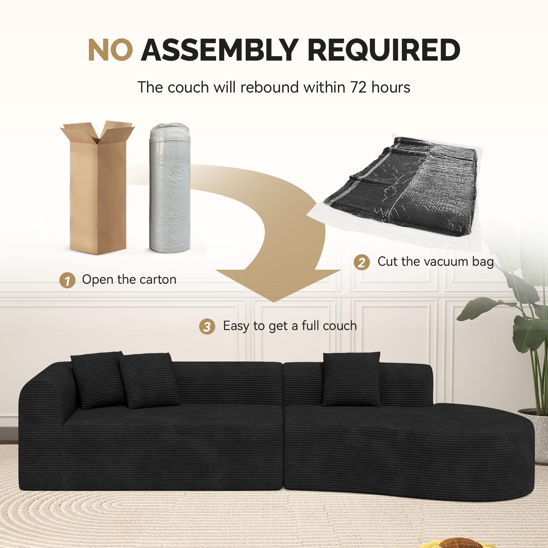 【Shipped in Two Packages】Modern Style Curved Sofa, Upholstery Corduroy Sofa Couch with 3 Pillows, Oversized Sleek Curved Sectional Boucle Fabric Couch for Living Room White