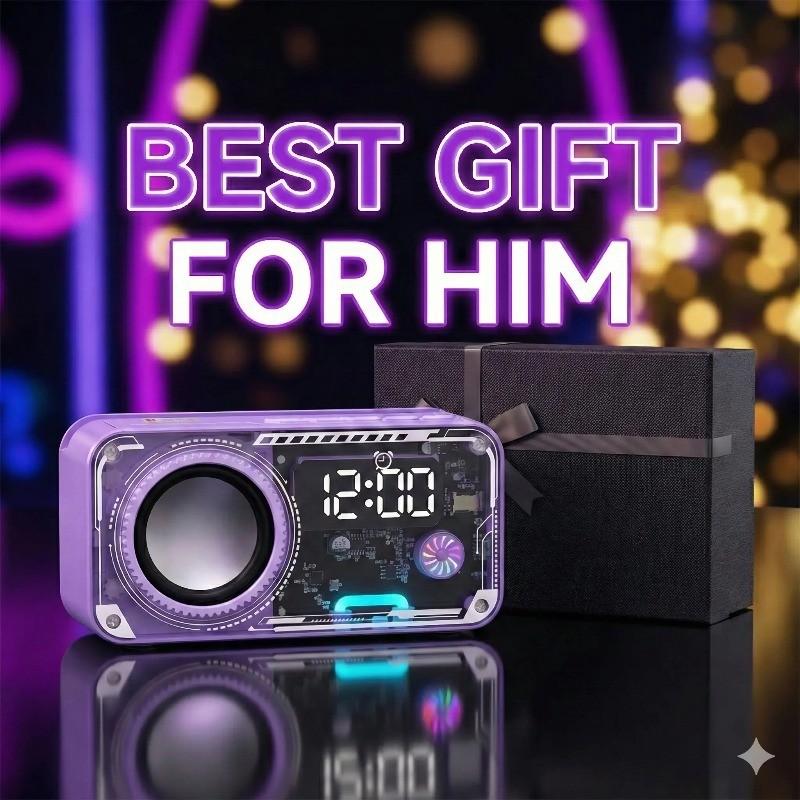 Transparent Mech Wireless Bluetooth-compatible Speaker with Phone Stand, RGB LED Night Light, Portable Stereo Sound System, Long Battery, Perfect Gift