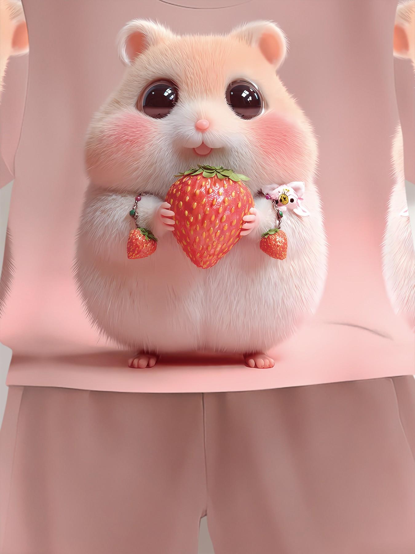 Strawberry Cute Mouse Sweet Fun Girls' Baby Set with Digital Printing, 100% Polyester Baby Short Sleeve Set, Adorable Casual Clothing for Baby Girls, T-Shirt Suitable for Daily and Outdoor Sports, Perfect Gift for Infants