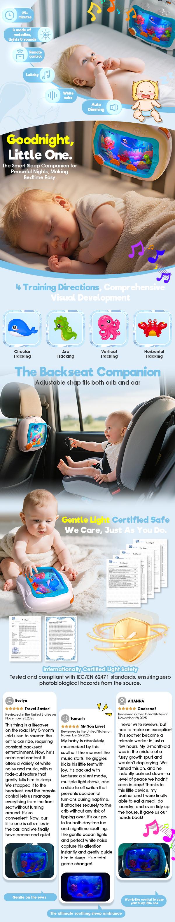 Baby Sleep Soother Musical Toy, Sound Machine with Light & Soothing Sounds, Infant Crib Mobile Hanging & Car Travel Toy, Sensory Dream Soother for Newborns 0-3 Years