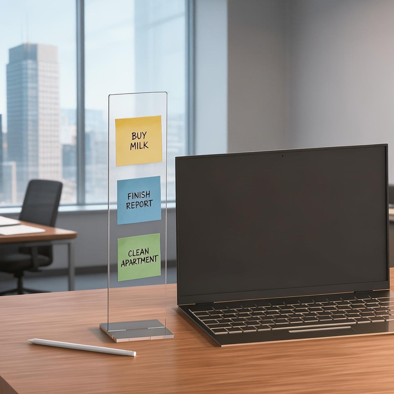 Detachable Transparent Acrylic Memo Board with Stand, Computer Screen Memo Clip, Message Board, Office Desktop Accessory