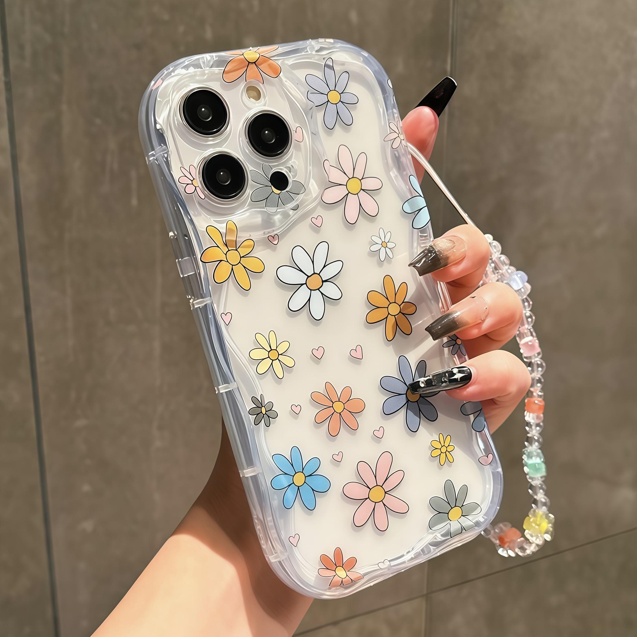 Transparent Shell With Chrysanthemum Pattern+Flower Fanging Chain Phone Case For Xiaomi 14T Redmi A3X A5 15 15C A4 A3 Redmi Note 9 Pro 9S Pro 6 5 Lite Back Cover