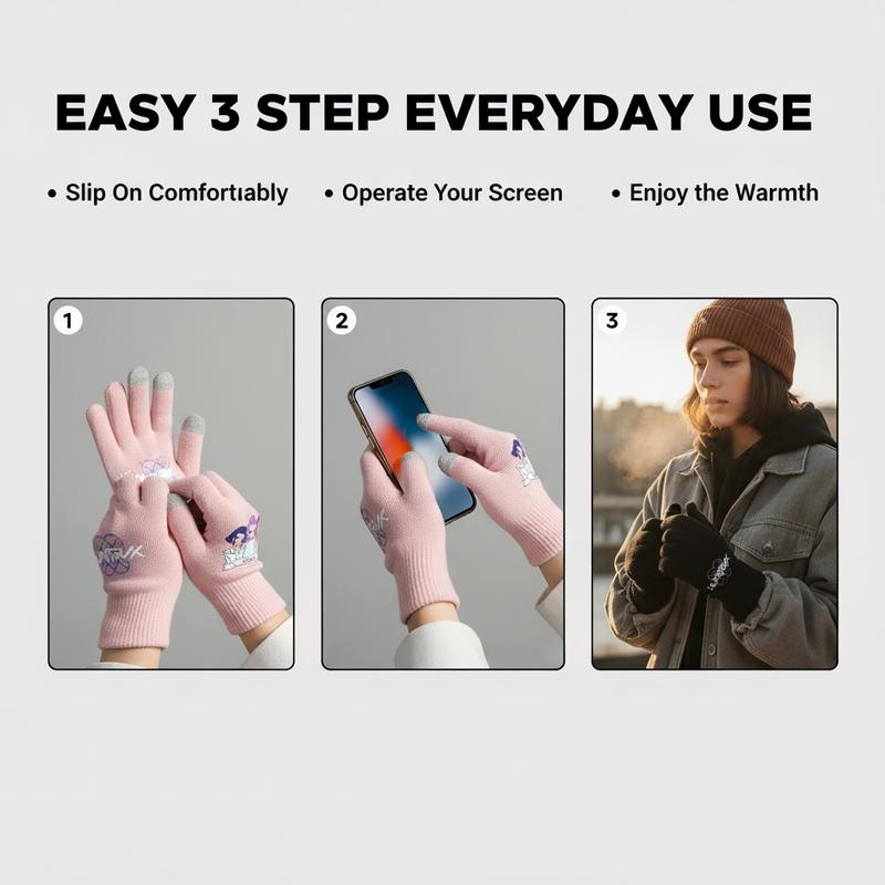 New K-Pop Demon Hunters Girl Group Print Gloves, Teenage Girls Fleece Gloves, Same Style as K-Pop Demon Hunters, Fashion Accessories