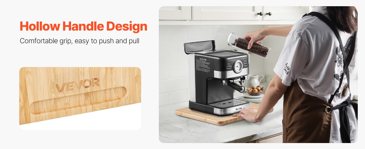 VEVOR Appliance Slider, Small 10.5x 13-inch, Rolling Sliding Tray with Rubber Wheels Hollow Handle, Easy to Clean, Appliance Rolling Tray for Coffee Maker, Kitchen Countertop, Natural Wood