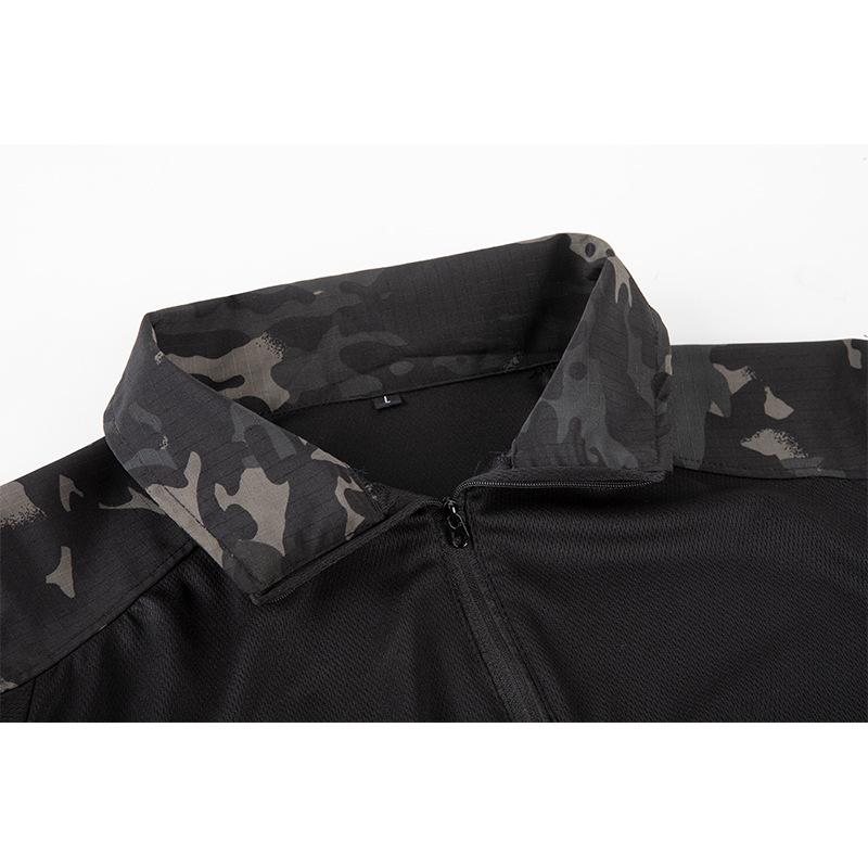 Men's Tactical Short Sleeve T-Shirt, 1/4 Zip Combat Shirt with Arm Pockets, Breathable Quick Dry Military Top for Hiking, Hunting & Outdoor