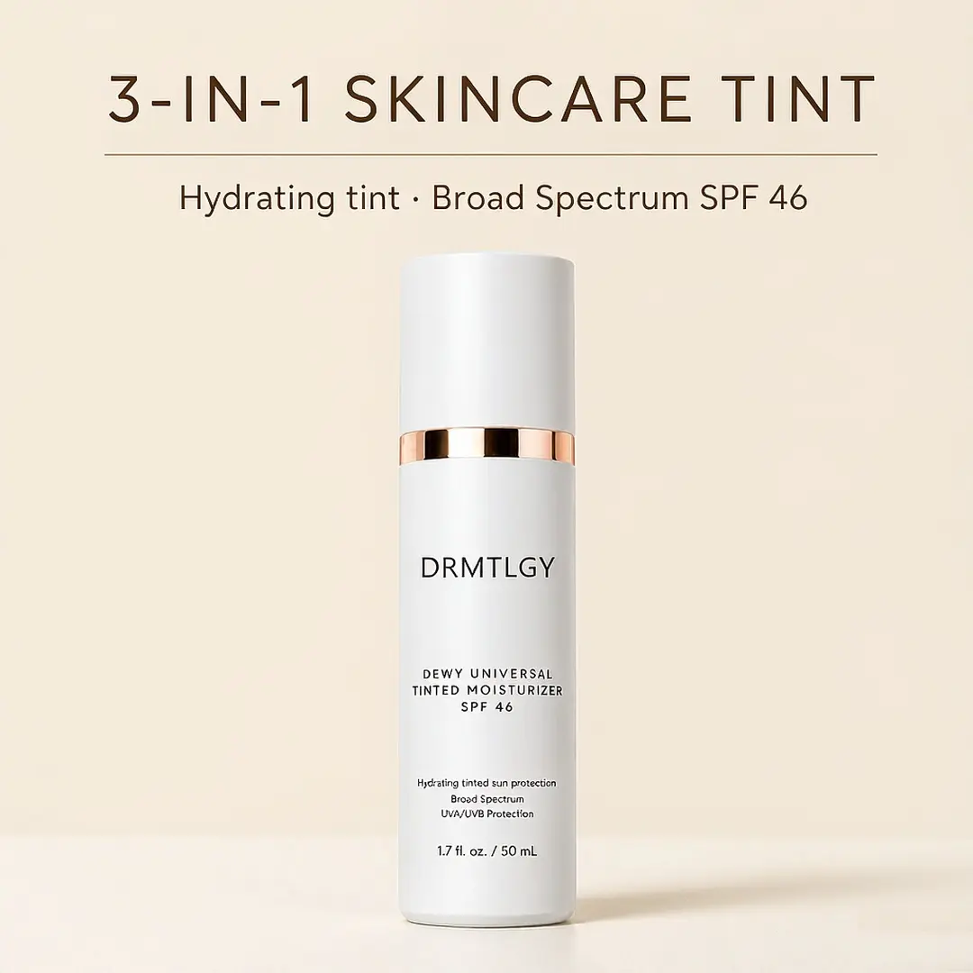 DRMTLGY Universal Tinted Moisturizer SPF 46 with Hyaluronic Acid and Niacinamide, Sheer Dewy Sunscreen Tint for Dry Skin, 50 ml