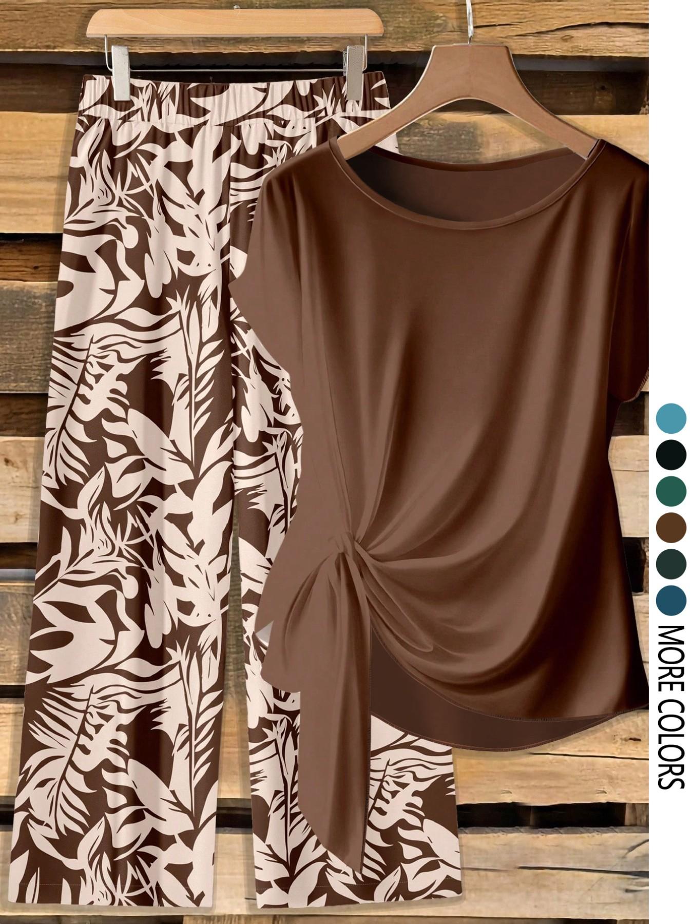 Women's Casual Printed Necktie Shirt and Loose Straight Pants Set, Womenswear, Perfect for Spring and Summer, Comfortable Two-Piece Women's Casual Printed Necktie Shirt and Loose Straight Pants Set, Womenswear, Perfect for Spring and Summer, Comfortable Two-Piece