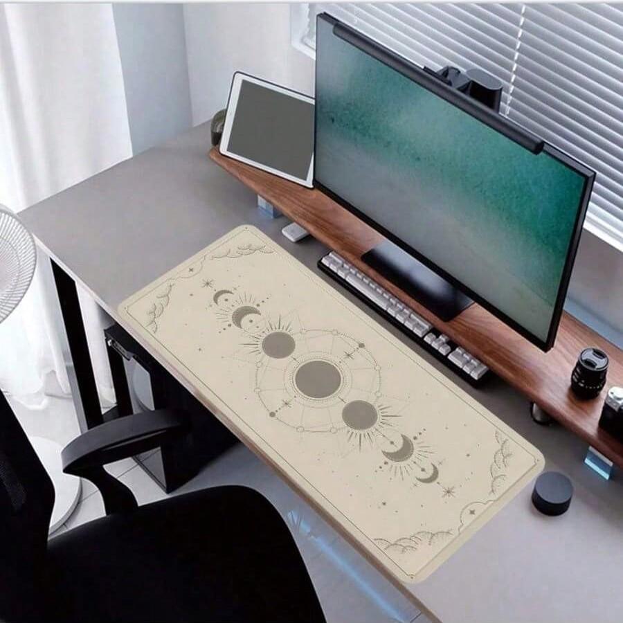 Moon Pattern Mouse Pad, 35.4x15.7 Inches, Non-Slip Base, Durable Keyboard Mat, Extended Desktop Pad, Suitable for Laptop Mouse and Keyboard