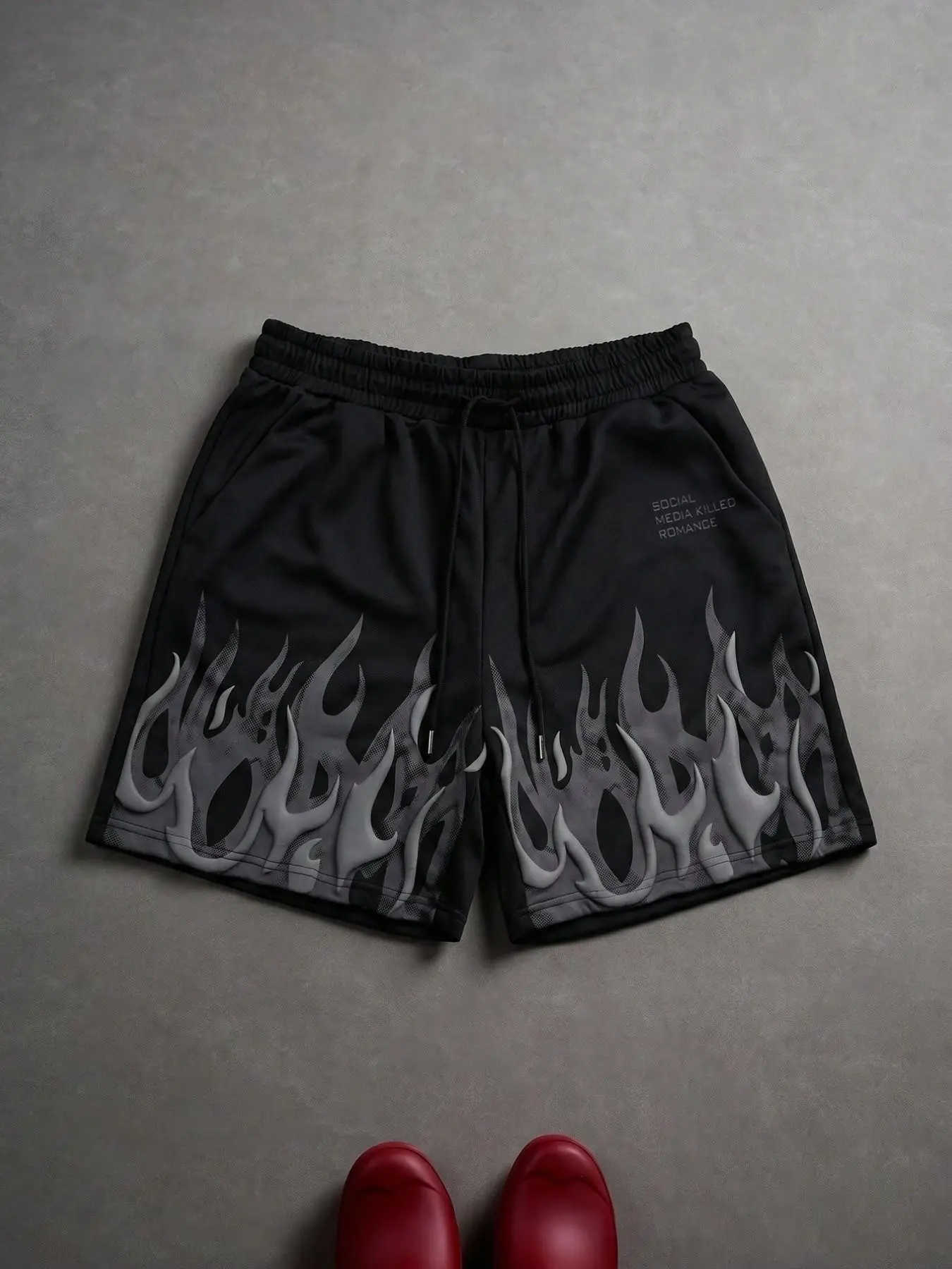 Men's American High Street 3D Flame Print Gym Shorts, Dark Streetwear Style, Streetwear Trendy Basketball Shorts, Ideal for Students and Athletes, Perfect Holiday Gift