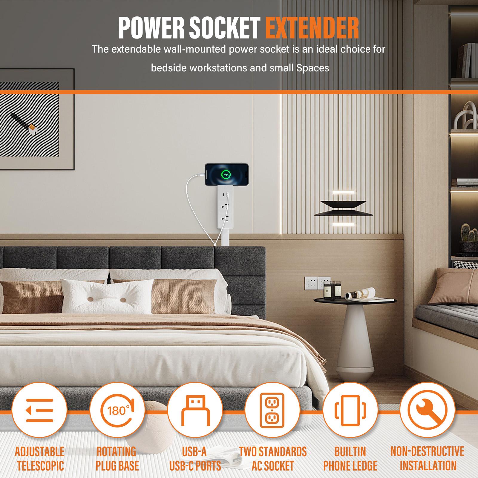 Rotating Socket Expander Power Socket Expander | 180° Rotatable Multi-Outlet Adapter (2 AC + USB ...