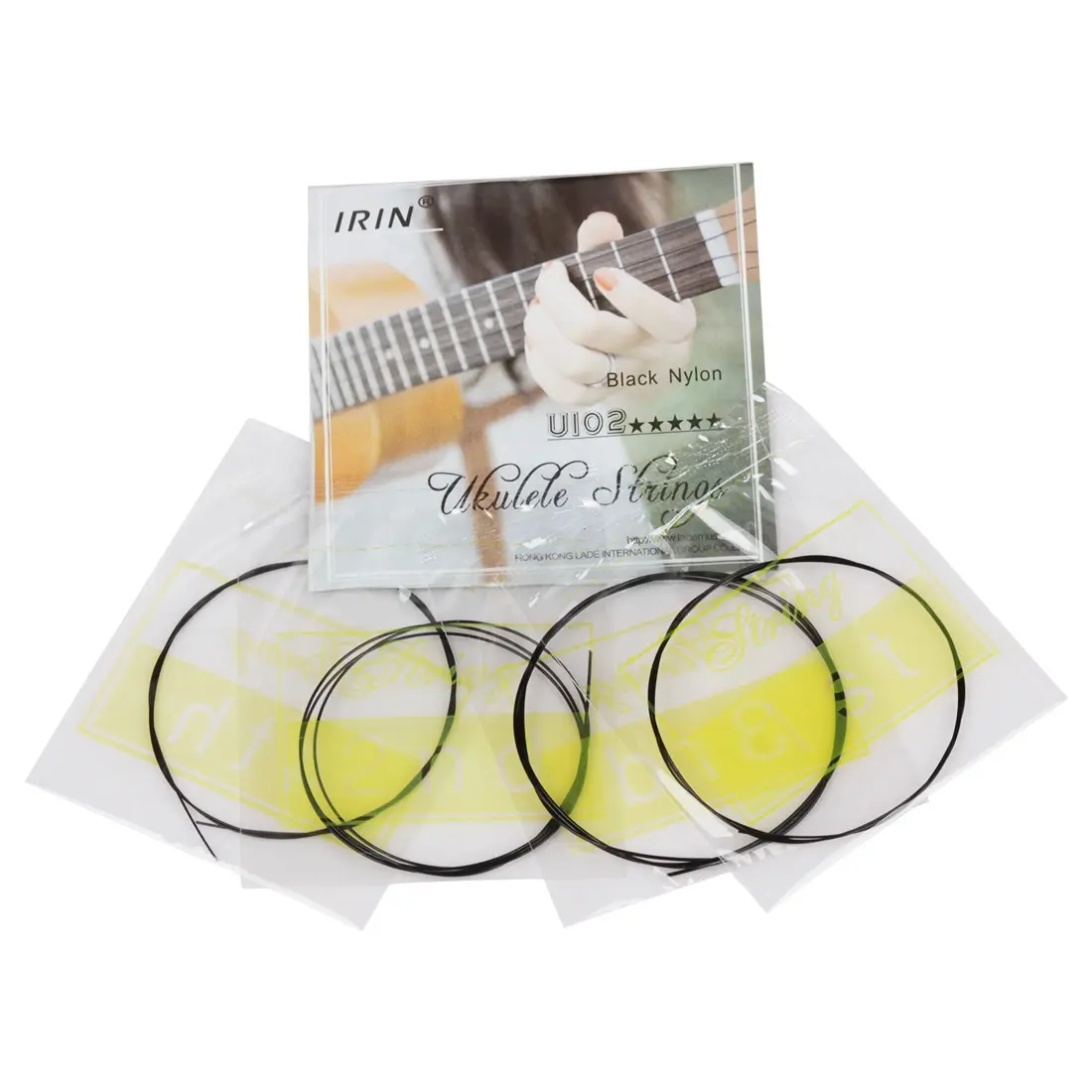 Irin U102 Nylon Ukulele Strings Set, 4 Independent String Pouches, PVC Bag Packaging, Stable Tuning, Ideal for Beginners and Bands