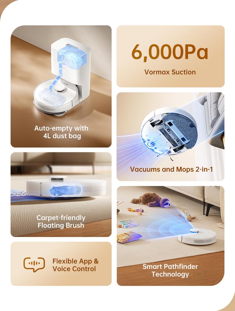 DREAME D10 Plus Gen 2 Robot Vacuum and Mop with Self-Emptying Base for 90 Days of Cleaning, 6000 Pa Suction and LiDAR Navigation, Obstacle Avoidance, Wi-Fi Connected
